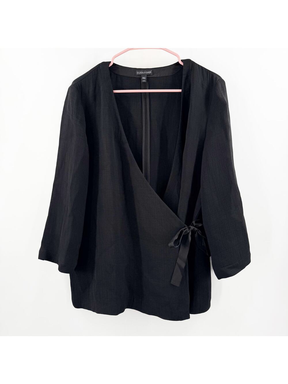 Eileen Fisher Wrap Top Women's Size Medium Silk Sponge Blend Charmeuse Black